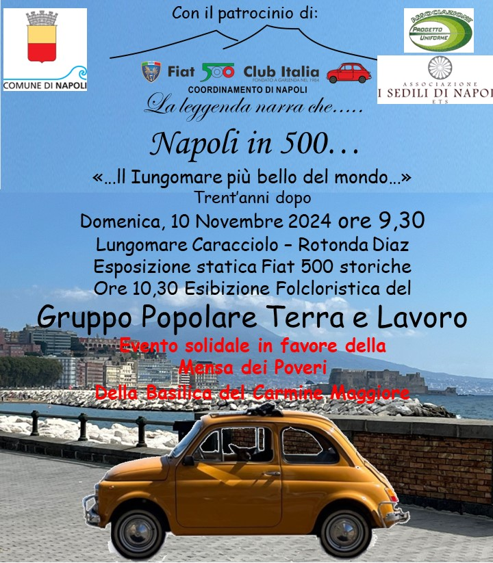 UN GRANDE RADUNO DELLE PICCOLE FIAT 500 STORICHE AL LUNGOMARE DI NAPOLI